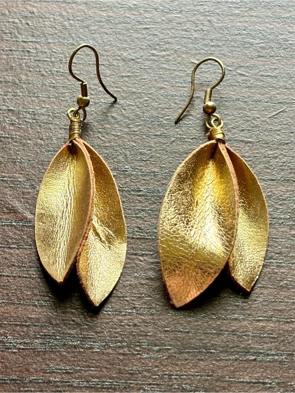 Noonday Collection Gold Leather Leaf Earrings